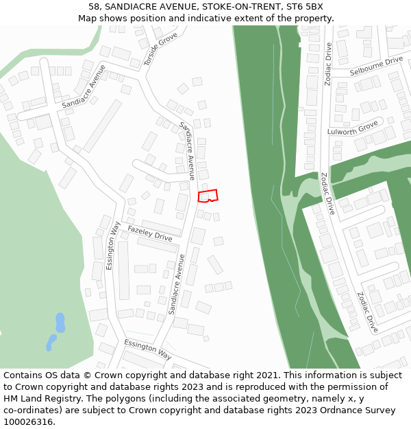 58, SANDIACRE AVENUE, STOKE-ON-TRENT, ST6 5BX: Location map and indicative extent of plot