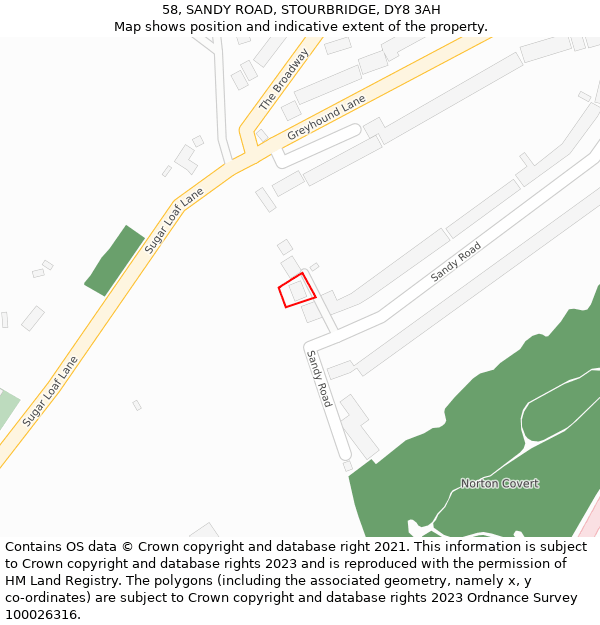 58, SANDY ROAD, STOURBRIDGE, DY8 3AH: Location map and indicative extent of plot
