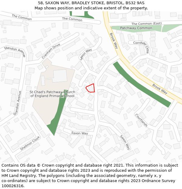 58, SAXON WAY, BRADLEY STOKE, BRISTOL, BS32 9AS: Location map and indicative extent of plot