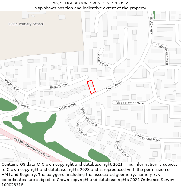 58, SEDGEBROOK, SWINDON, SN3 6EZ: Location map and indicative extent of plot