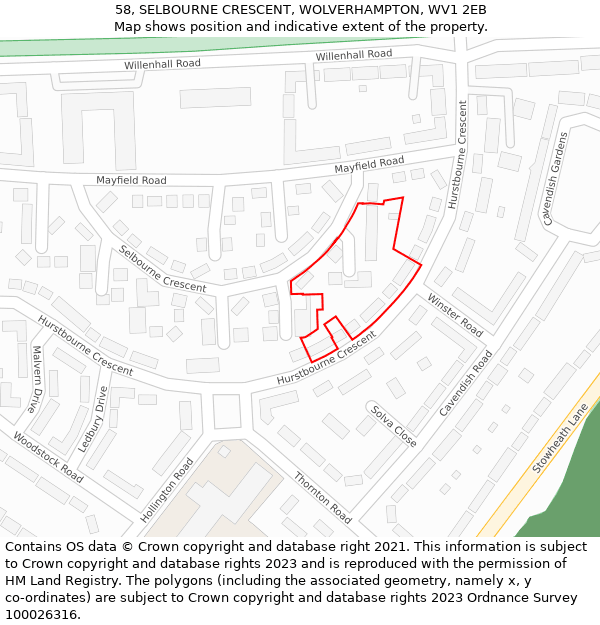 58, SELBOURNE CRESCENT, WOLVERHAMPTON, WV1 2EB: Location map and indicative extent of plot