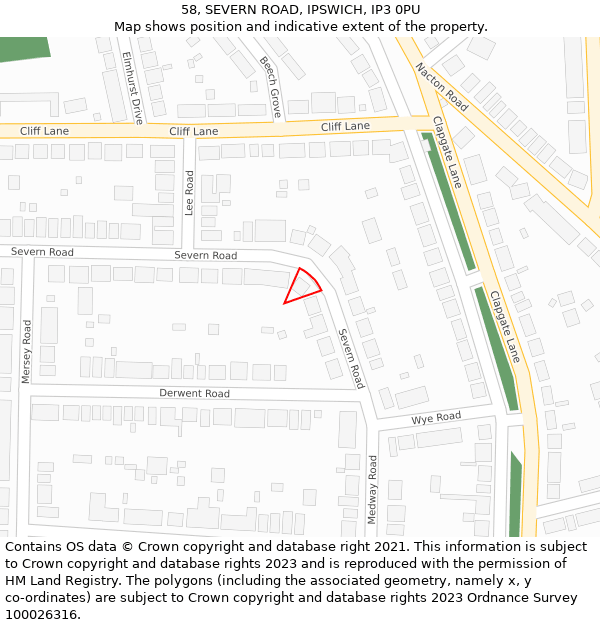58, SEVERN ROAD, IPSWICH, IP3 0PU: Location map and indicative extent of plot