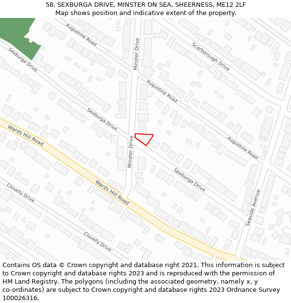 58, SEXBURGA DRIVE, MINSTER ON SEA, SHEERNESS, ME12 2LF: Location map and indicative extent of plot