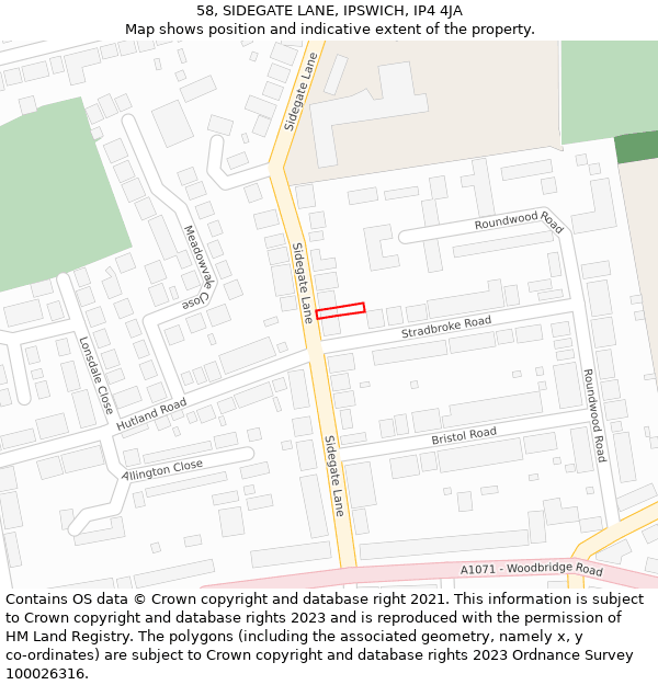 58, SIDEGATE LANE, IPSWICH, IP4 4JA: Location map and indicative extent of plot