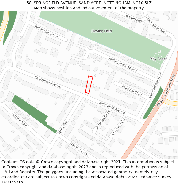 58, SPRINGFIELD AVENUE, SANDIACRE, NOTTINGHAM, NG10 5LZ: Location map and indicative extent of plot