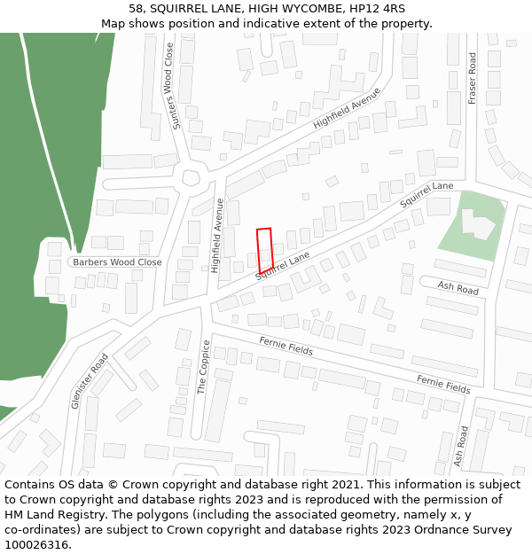 58, SQUIRREL LANE, HIGH WYCOMBE, HP12 4RS: Location map and indicative extent of plot