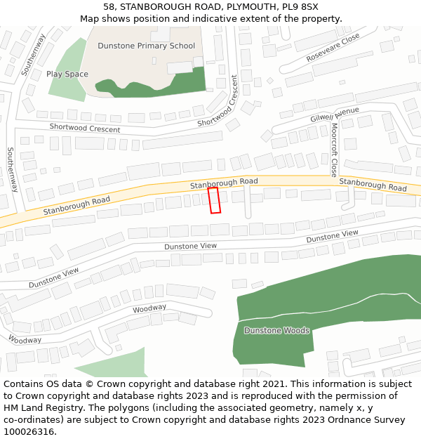 58, STANBOROUGH ROAD, PLYMOUTH, PL9 8SX: Location map and indicative extent of plot