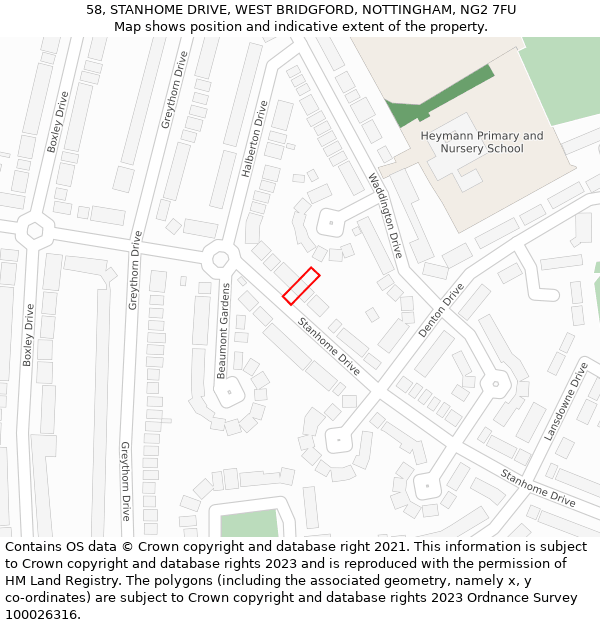 58, STANHOME DRIVE, WEST BRIDGFORD, NOTTINGHAM, NG2 7FU: Location map and indicative extent of plot