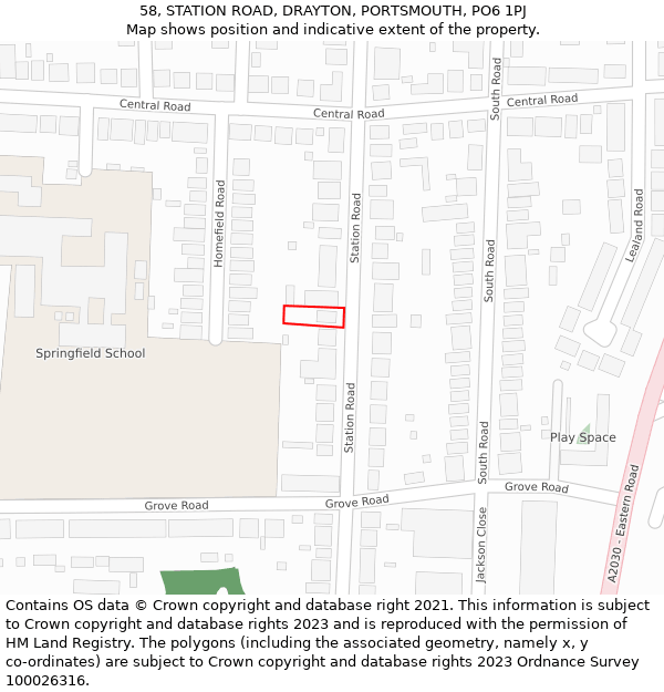 58, STATION ROAD, DRAYTON, PORTSMOUTH, PO6 1PJ: Location map and indicative extent of plot