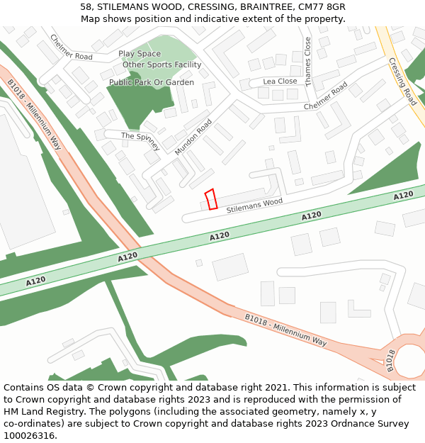 58, STILEMANS WOOD, CRESSING, BRAINTREE, CM77 8GR: Location map and indicative extent of plot