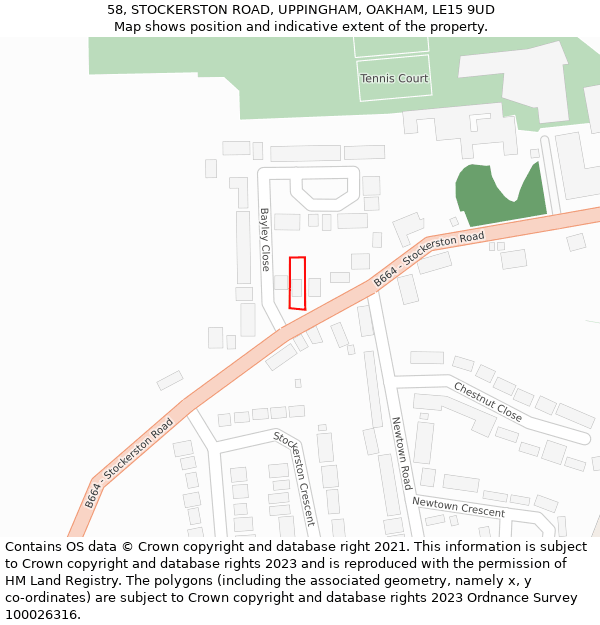 58, STOCKERSTON ROAD, UPPINGHAM, OAKHAM, LE15 9UD: Location map and indicative extent of plot