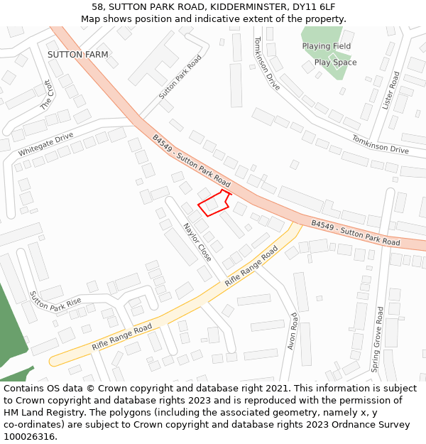 58, SUTTON PARK ROAD, KIDDERMINSTER, DY11 6LF: Location map and indicative extent of plot