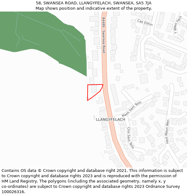 58, SWANSEA ROAD, LLANGYFELACH, SWANSEA, SA5 7JA: Location map and indicative extent of plot