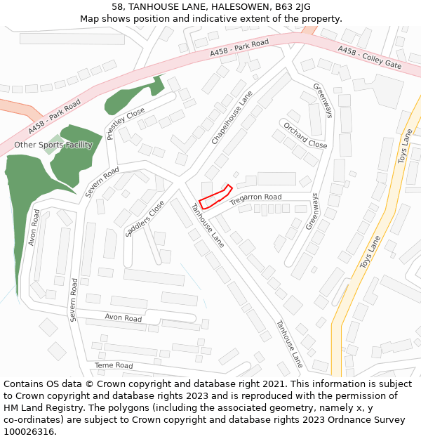 58, TANHOUSE LANE, HALESOWEN, B63 2JG: Location map and indicative extent of plot