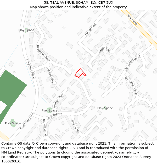 58, TEAL AVENUE, SOHAM, ELY, CB7 5UX: Location map and indicative extent of plot