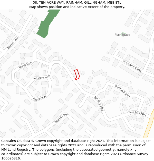 58, TEN ACRE WAY, RAINHAM, GILLINGHAM, ME8 8TL: Location map and indicative extent of plot