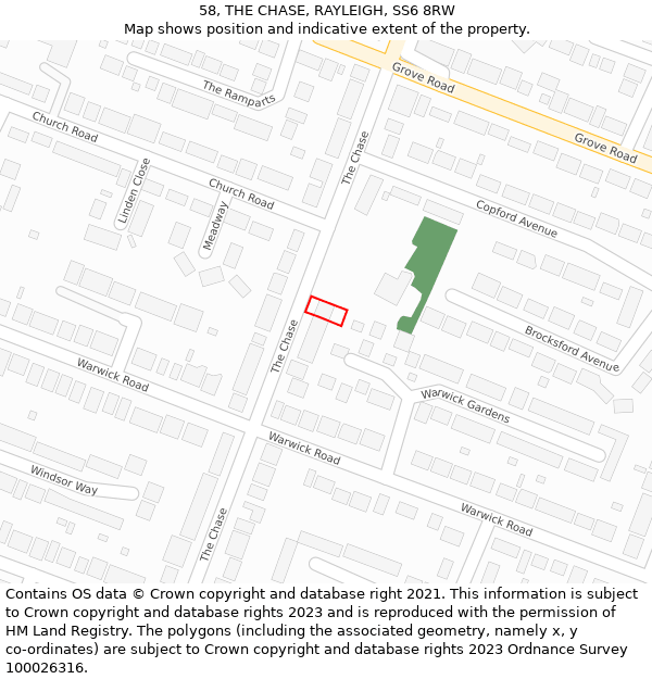 58, THE CHASE, RAYLEIGH, SS6 8RW: Location map and indicative extent of plot