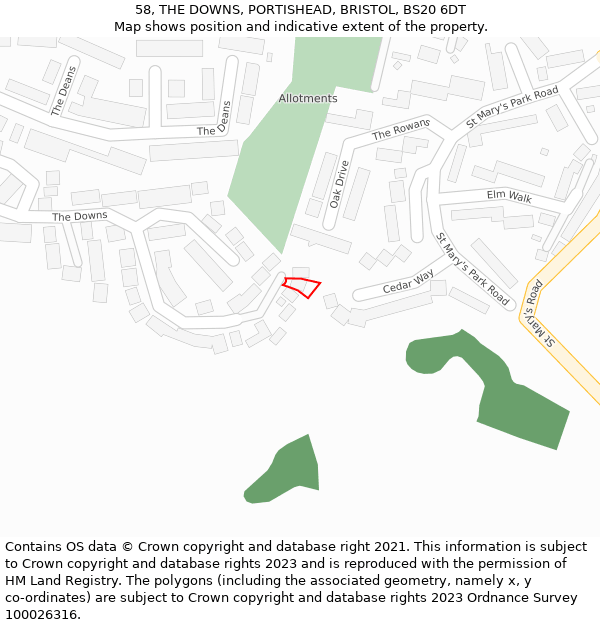 58, THE DOWNS, PORTISHEAD, BRISTOL, BS20 6DT: Location map and indicative extent of plot