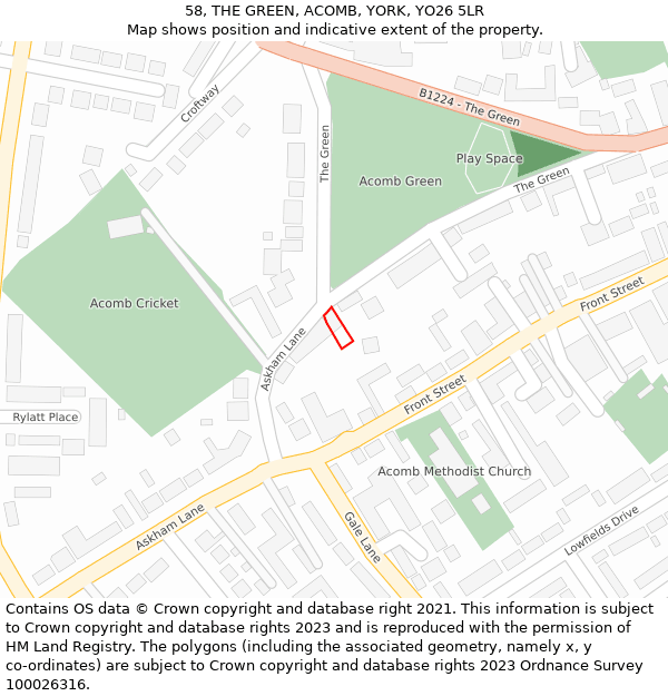 58, THE GREEN, ACOMB, YORK, YO26 5LR: Location map and indicative extent of plot