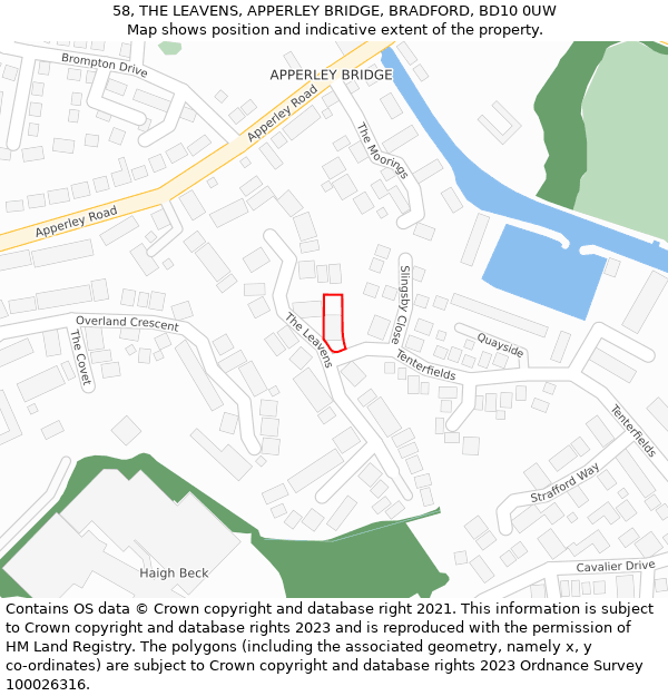 58, THE LEAVENS, APPERLEY BRIDGE, BRADFORD, BD10 0UW: Location map and indicative extent of plot