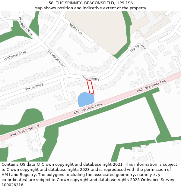 58, THE SPINNEY, BEACONSFIELD, HP9 1SA: Location map and indicative extent of plot