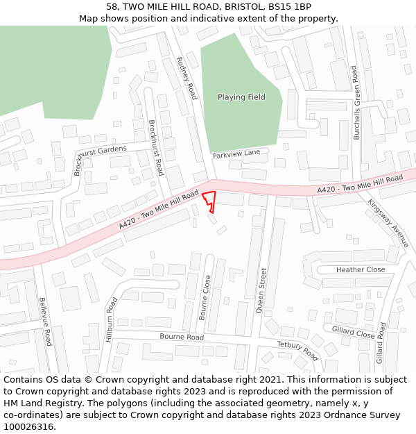 58, TWO MILE HILL ROAD, BRISTOL, BS15 1BP: Location map and indicative extent of plot