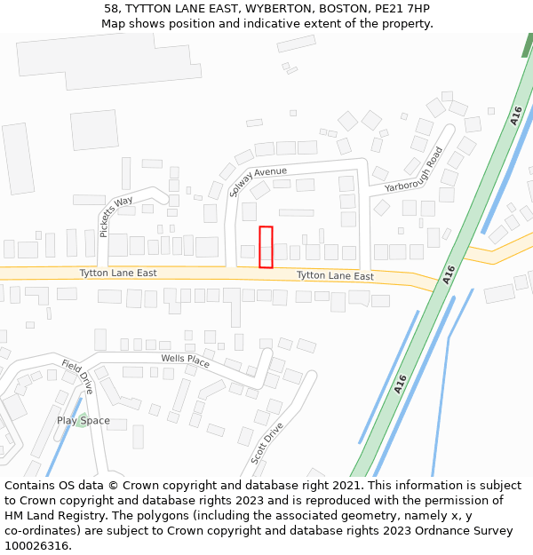 58, TYTTON LANE EAST, WYBERTON, BOSTON, PE21 7HP: Location map and indicative extent of plot