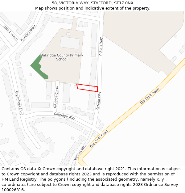58, VICTORIA WAY, STAFFORD, ST17 0NX: Location map and indicative extent of plot