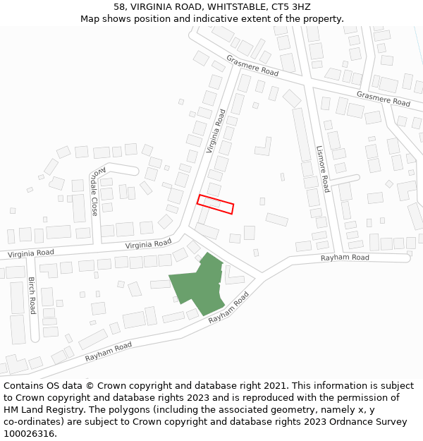 58, VIRGINIA ROAD, WHITSTABLE, CT5 3HZ: Location map and indicative extent of plot