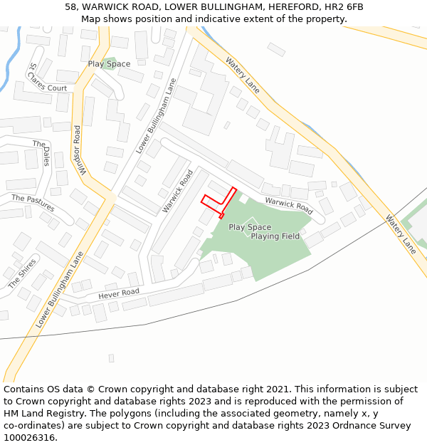58, WARWICK ROAD, LOWER BULLINGHAM, HEREFORD, HR2 6FB: Location map and indicative extent of plot