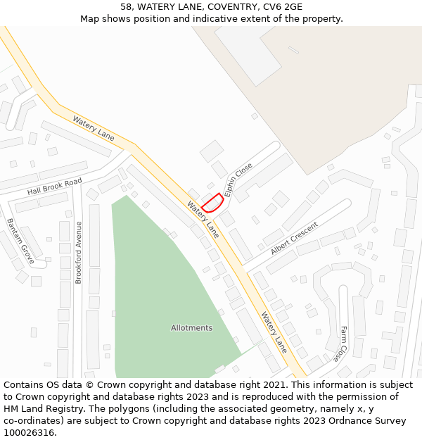 58, WATERY LANE, COVENTRY, CV6 2GE: Location map and indicative extent of plot