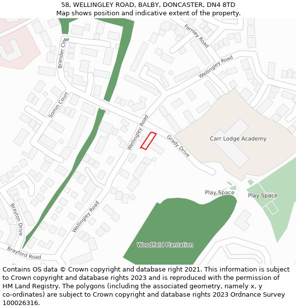 58, WELLINGLEY ROAD, BALBY, DONCASTER, DN4 8TD: Location map and indicative extent of plot