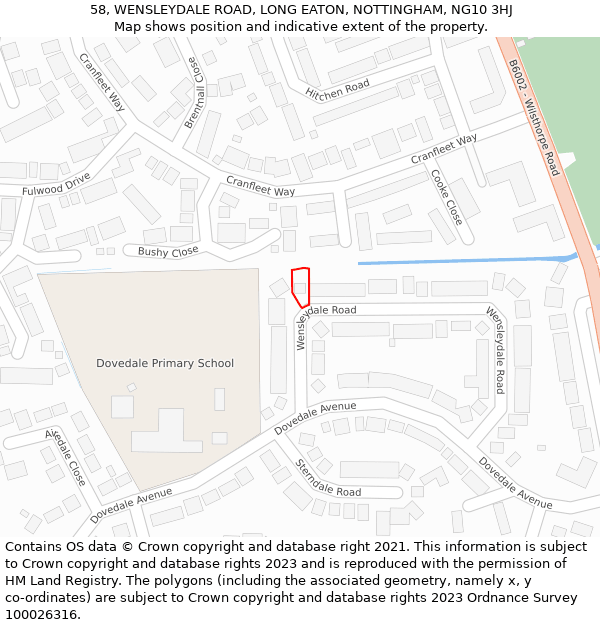 58, WENSLEYDALE ROAD, LONG EATON, NOTTINGHAM, NG10 3HJ: Location map and indicative extent of plot