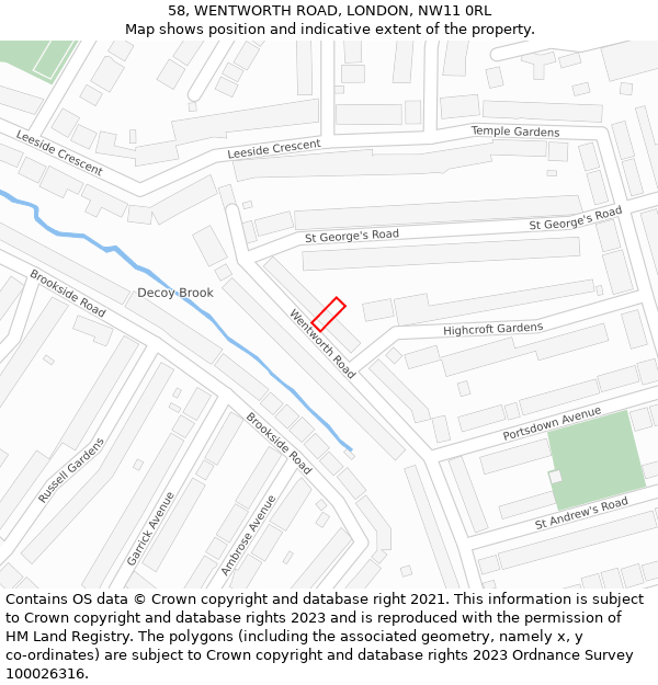 58, WENTWORTH ROAD, LONDON, NW11 0RL: Location map and indicative extent of plot