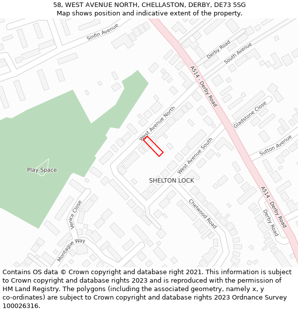 58, WEST AVENUE NORTH, CHELLASTON, DERBY, DE73 5SG: Location map and indicative extent of plot
