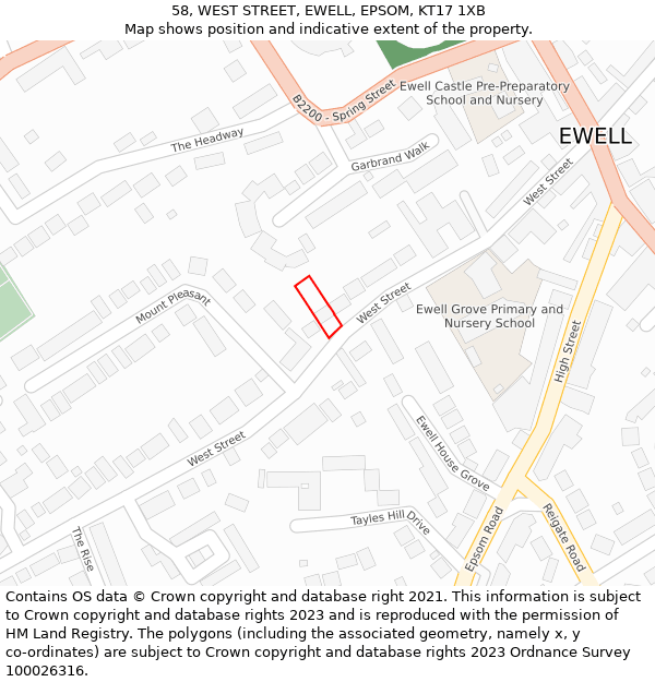 58, WEST STREET, EWELL, EPSOM, KT17 1XB: Location map and indicative extent of plot