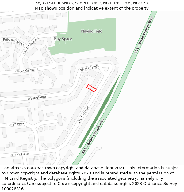 58, WESTERLANDS, STAPLEFORD, NOTTINGHAM, NG9 7JG: Location map and indicative extent of plot