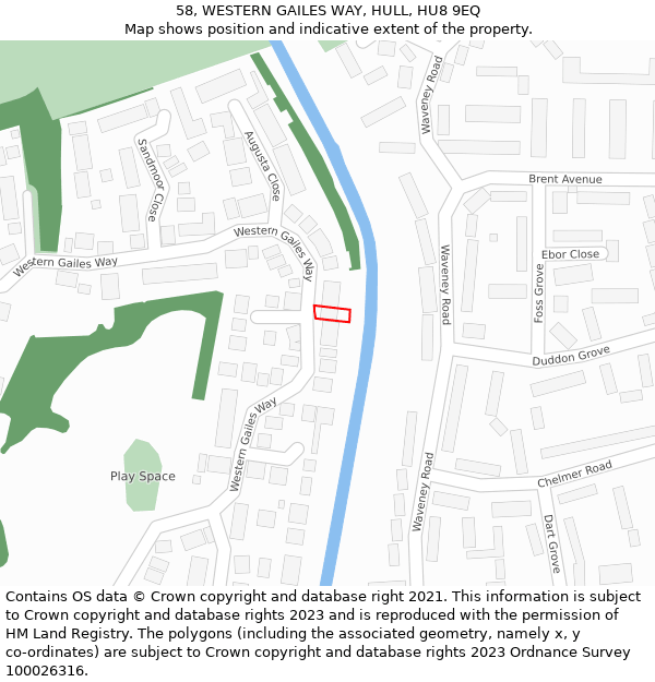 58, WESTERN GAILES WAY, HULL, HU8 9EQ: Location map and indicative extent of plot