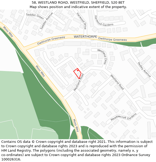58, WESTLAND ROAD, WESTFIELD, SHEFFIELD, S20 8ET: Location map and indicative extent of plot
