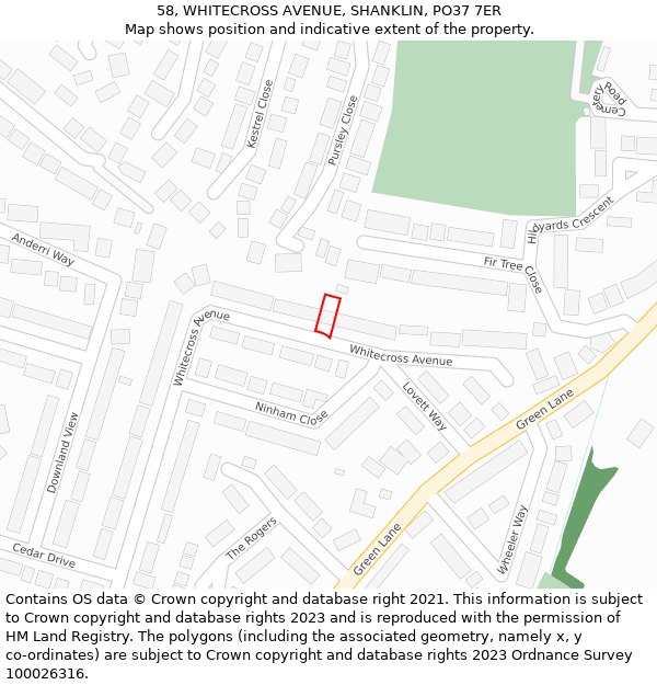 58, WHITECROSS AVENUE, SHANKLIN, PO37 7ER: Location map and indicative extent of plot