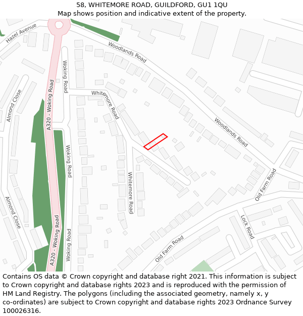 58, WHITEMORE ROAD, GUILDFORD, GU1 1QU: Location map and indicative extent of plot