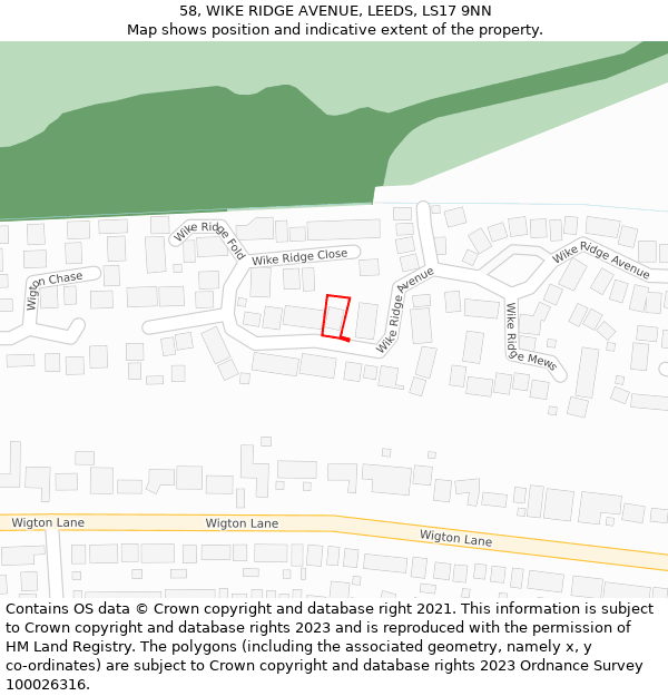 58, WIKE RIDGE AVENUE, LEEDS, LS17 9NN: Location map and indicative extent of plot
