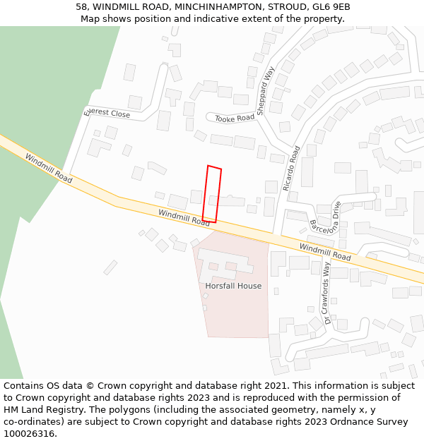 58, WINDMILL ROAD, MINCHINHAMPTON, STROUD, GL6 9EB: Location map and indicative extent of plot