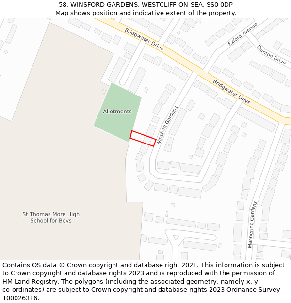 58, WINSFORD GARDENS, WESTCLIFF-ON-SEA, SS0 0DP: Location map and indicative extent of plot