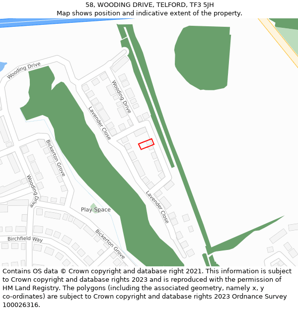 58, WOODING DRIVE, TELFORD, TF3 5JH: Location map and indicative extent of plot