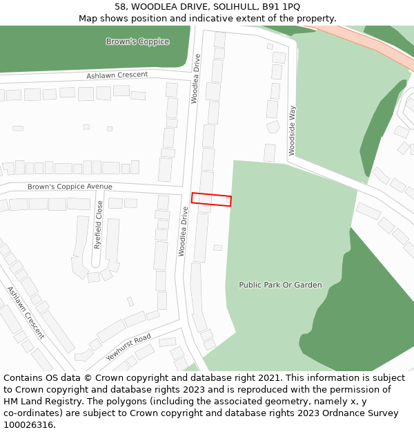 58, WOODLEA DRIVE, SOLIHULL, B91 1PQ: Location map and indicative extent of plot