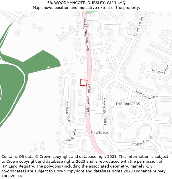 58, WOODMANCOTE, DURSLEY, GL11 4AQ: Location map and indicative extent of plot