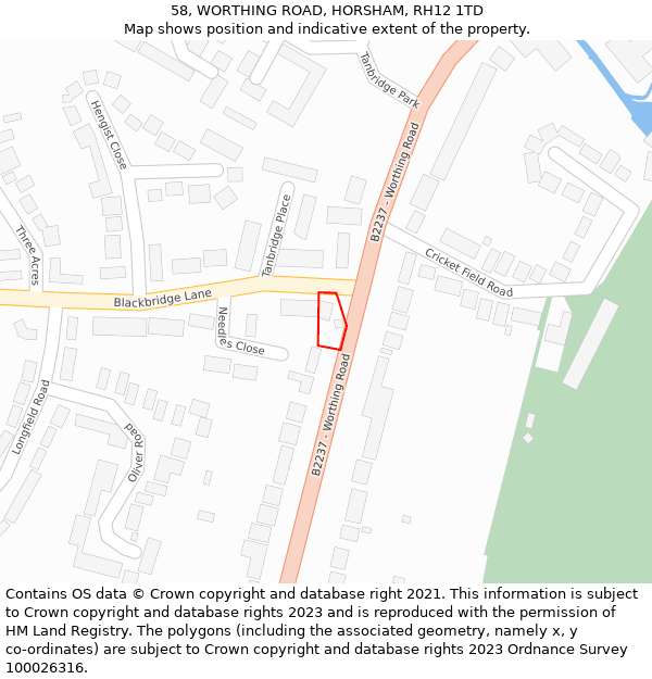 58, WORTHING ROAD, HORSHAM, RH12 1TD: Location map and indicative extent of plot