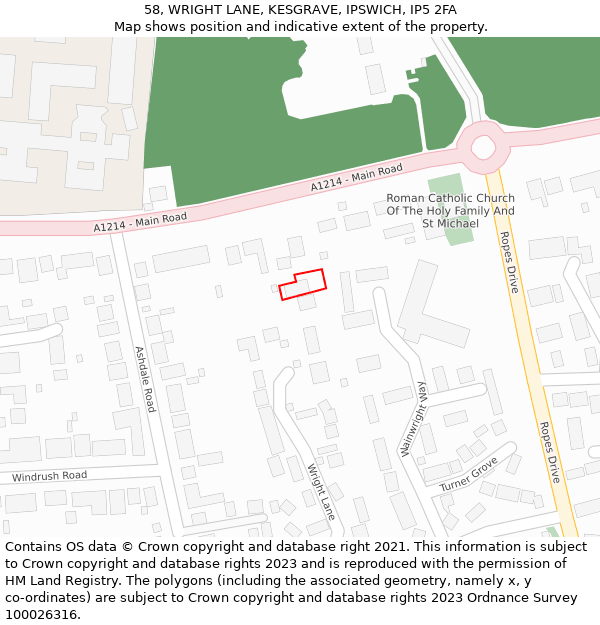 58, WRIGHT LANE, KESGRAVE, IPSWICH, IP5 2FA: Location map and indicative extent of plot