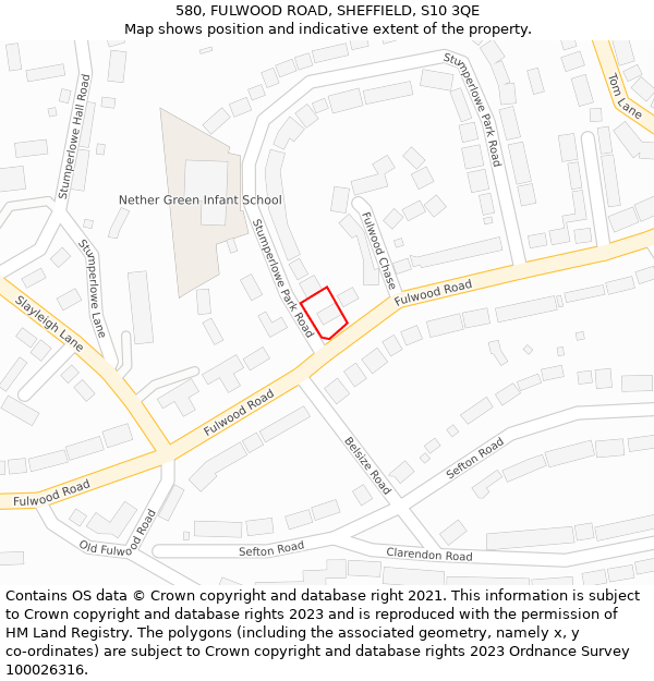 580, FULWOOD ROAD, SHEFFIELD, S10 3QE: Location map and indicative extent of plot